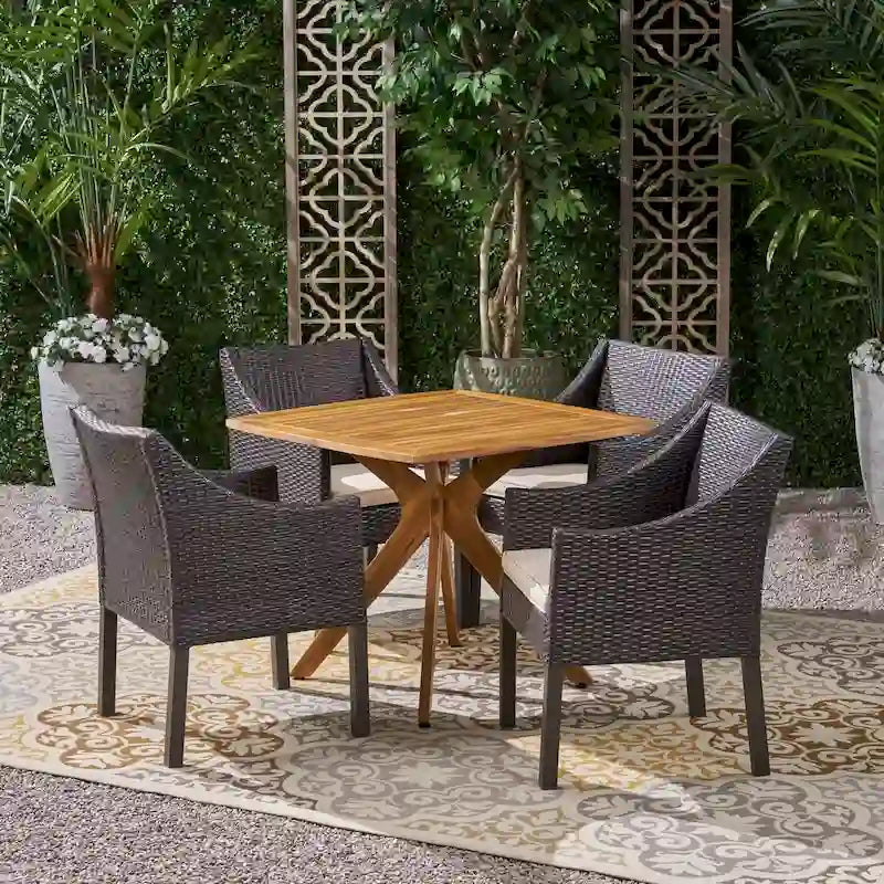 Ensemble de salle à manger d'extérieur Taquile 5 pièces en bois et osier par Christopher Knight Home