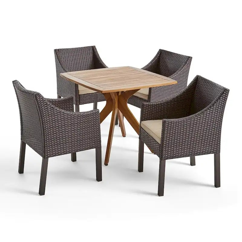 Ensemble de salle à manger d'extérieur Taquile 5 pièces en bois et osier par Christopher Knight Home