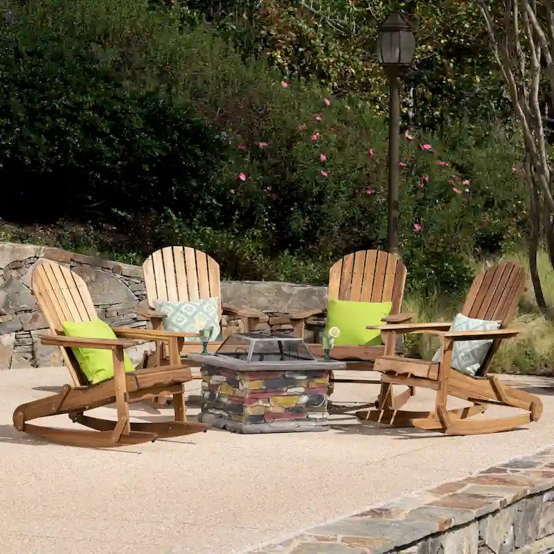 Ensemble de 5 chaises berçantes Adirondack Marrion Outdoor avec foyer extérieur par Christopher Knight Home