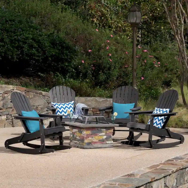 Ensemble de 5 chaises berçantes Adirondack Marrion Outdoor avec foyer extérieur par Christopher Knight Home