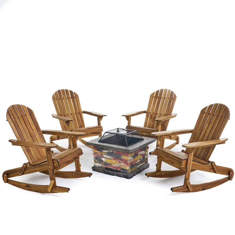 Ensemble de 5 chaises berçantes Adirondack Marrion Outdoor avec foyer extérieur par Christopher Knight Home
