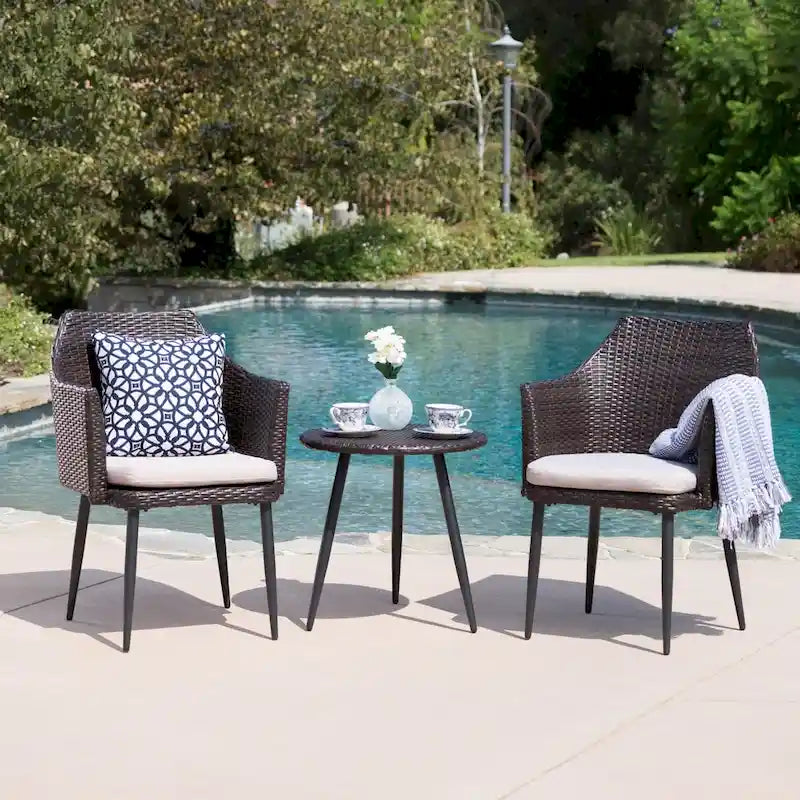 Ensemble de conversation rond en osier 3 pièces Iona Outdoor avec coussins par Christopher Knight Home