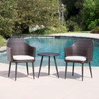 Ensemble de conversation rond en osier 3 pièces Iona Outdoor avec coussins par Christopher Knight Home