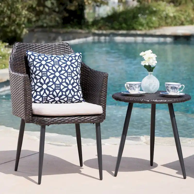 Ensemble de conversation rond en osier 3 pièces Iona Outdoor avec coussins par Christopher Knight Home