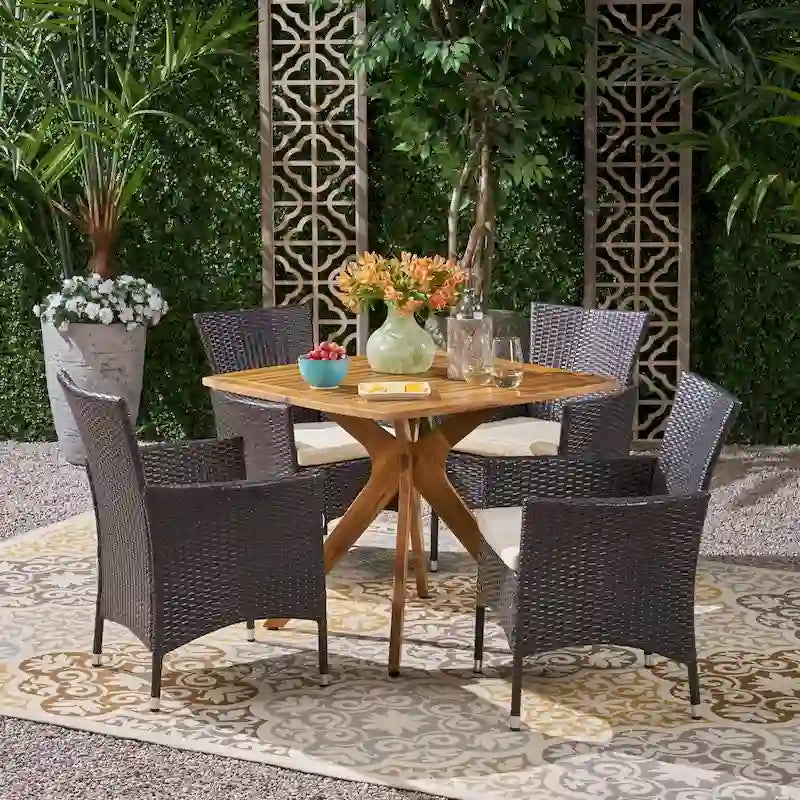 Montserrat Outdoor 5 Piece Wood and Wicker Dining Set by Christopher Knight Home