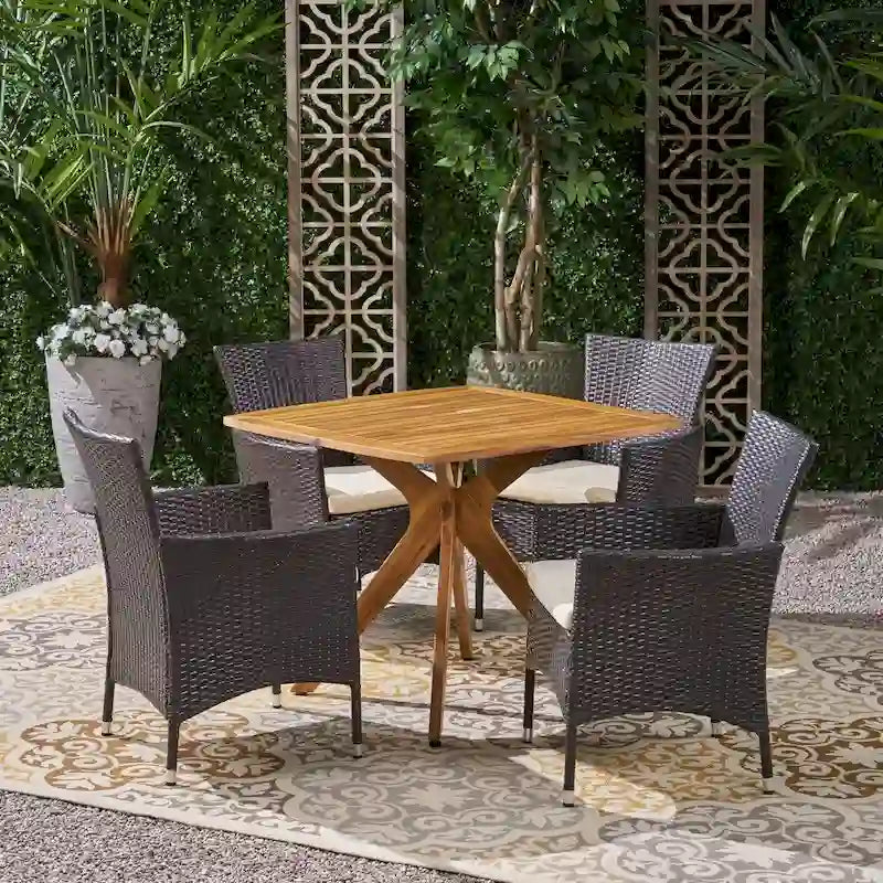 Ensemble de salle à manger d'extérieur Montserrat 5 pièces en bois et osier par Christopher Knight Home