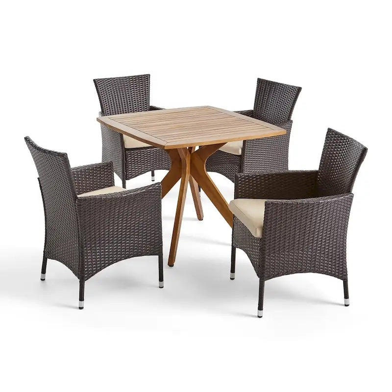 Ensemble de salle à manger d'extérieur Montserrat 5 pièces en bois et osier par Christopher Knight Home