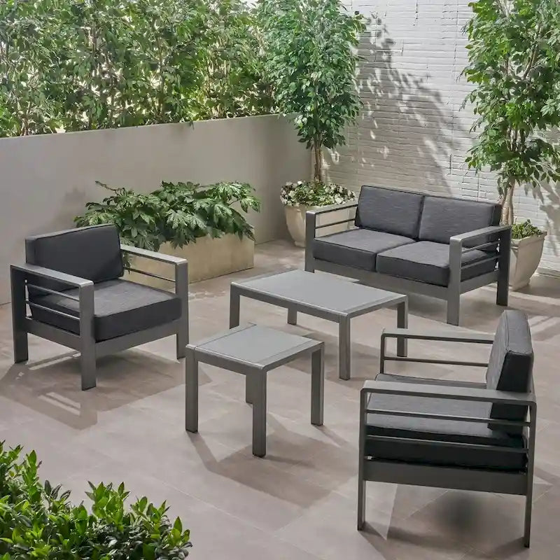 Cape Coral Outdoor 4 Seater Aluminum Chat Set with Side Table by Christopher Knight Home