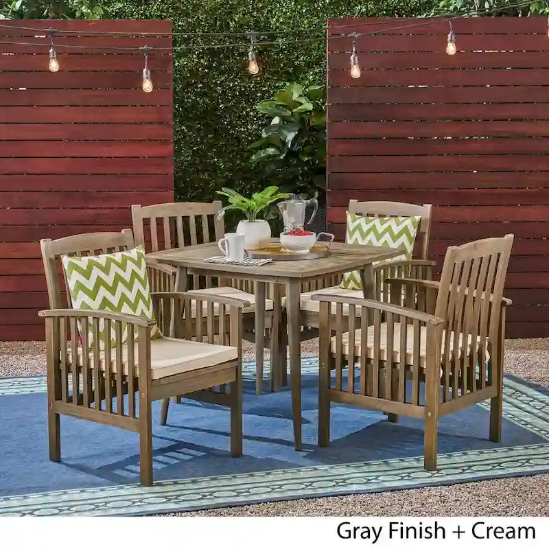 Ensemble de salle à manger d'extérieur Casa Outdoor 4 places, carré, en acacia, 36 pouces, avec pieds droits, par Christopher Knight Home
