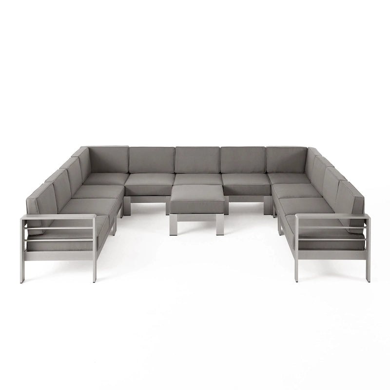 Ensemble canapé d'angle en aluminium en forme de U 11 places et pouf Cape Coral Outdoor de Christopher Knight Home
