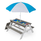 Table de pique-nique extérieure 3 en 1 pour enfants, en bois, avec parasol