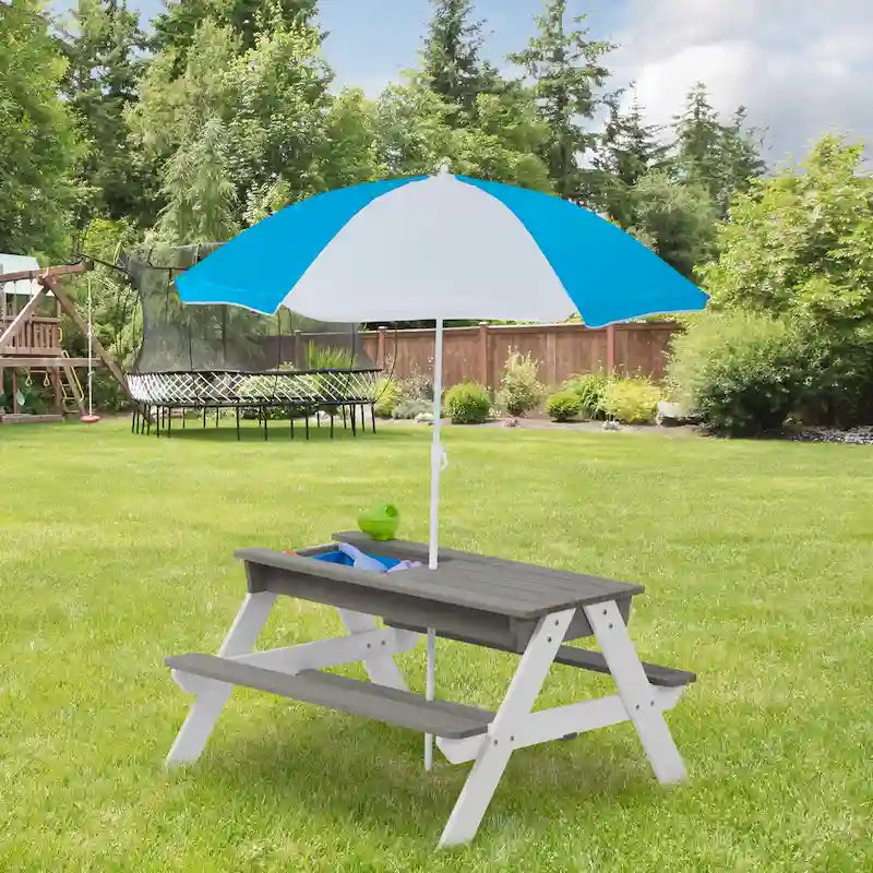 Table de pique-nique extérieure 3 en 1 pour enfants, en bois, avec parasol