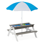Table de pique-nique extérieure 3 en 1 pour enfants, en bois, avec parasol