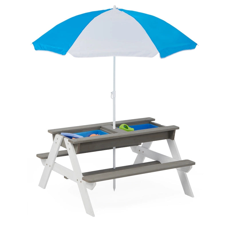 Table de pique-nique extérieure 3 en 1 pour enfants, en bois, avec parasol