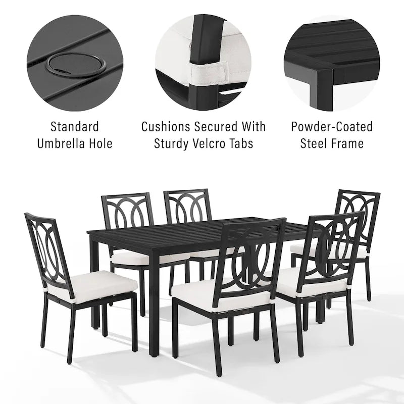 Ensemble de salle à manger d'extérieur Crosley Chambers 7 pièces en métal - Noir mat