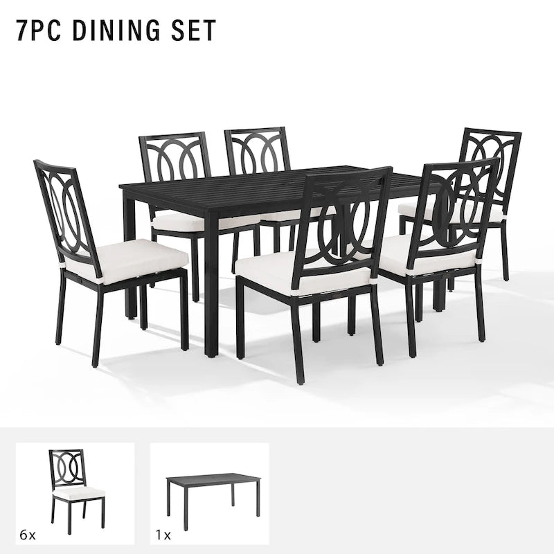 Ensemble de salle à manger d'extérieur Crosley Chambers 7 pièces en métal - Noir mat