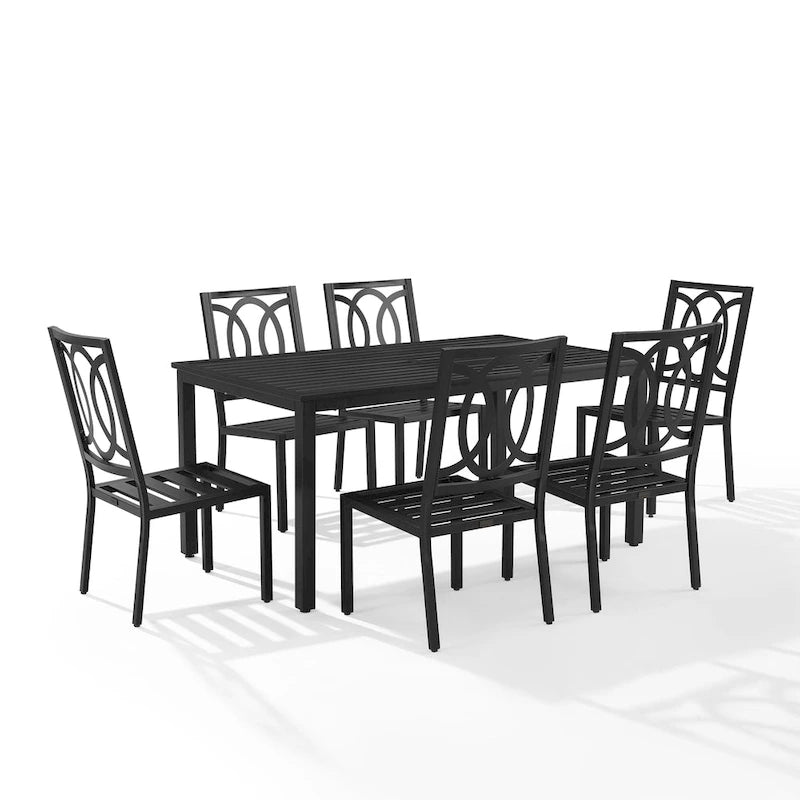Ensemble de salle à manger d'extérieur Crosley Chambers 7 pièces en métal - Noir mat