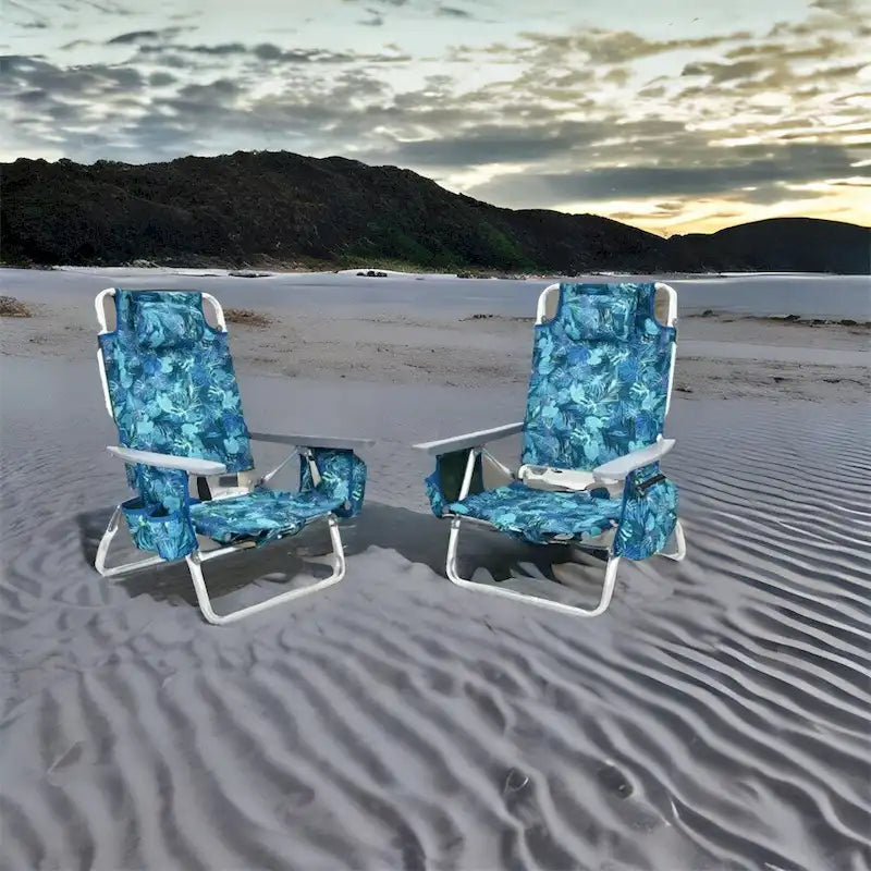 Chaise de plage pliante avec dossier réglable et oreiller