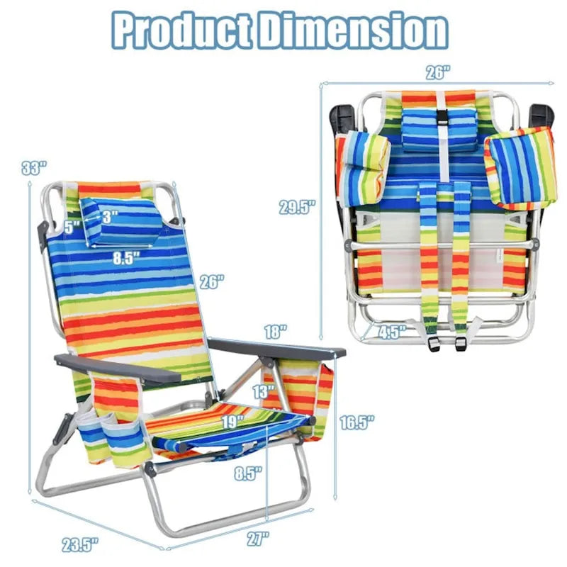 Chaise de plage pliante avec dossier réglable et oreiller