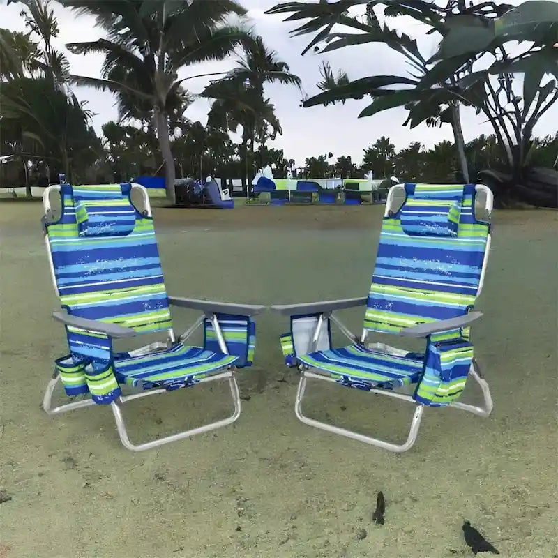 Chaise de plage pliante avec dossier réglable et oreiller