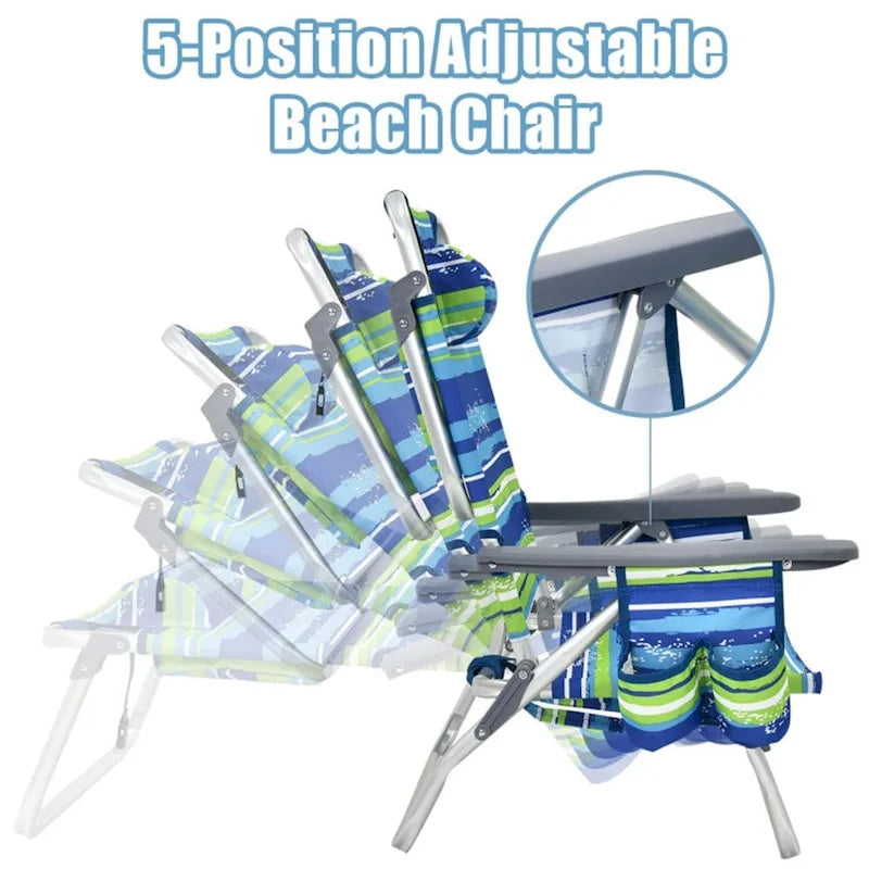 Chaise de plage pliante avec dossier réglable et oreiller