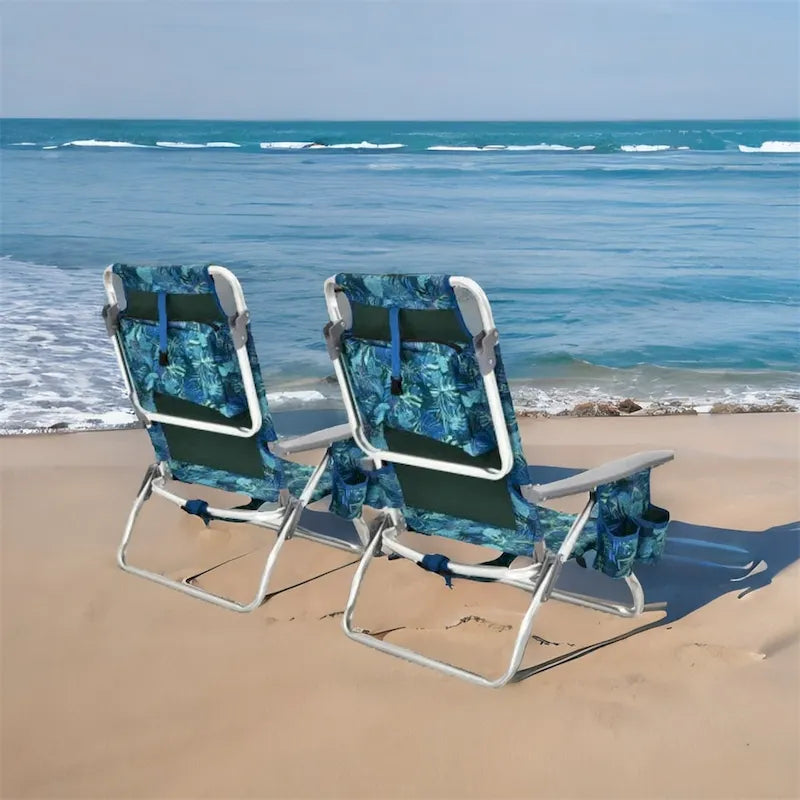 Chaise de plage pliante avec dossier réglable et oreiller