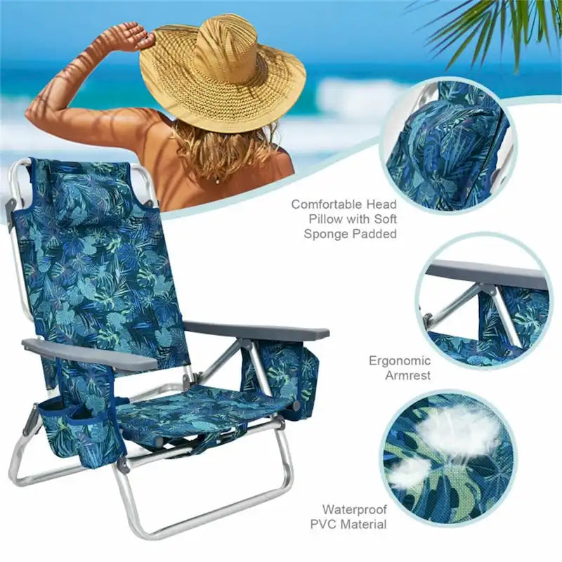 Chaise de plage pliante avec dossier réglable et oreiller