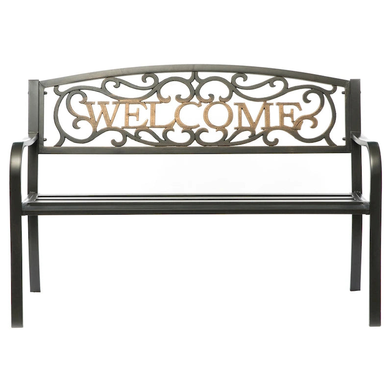 Banc d'extérieur en acier pour terrasse, jardin ou parc, avec dossier inclinable en fonte, décoration pour porche, cour ou pelouse