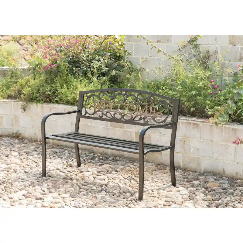 Banc d'extérieur en acier pour terrasse, jardin ou parc, avec dossier inclinable en fonte, décoration pour porche, cour ou pelouse