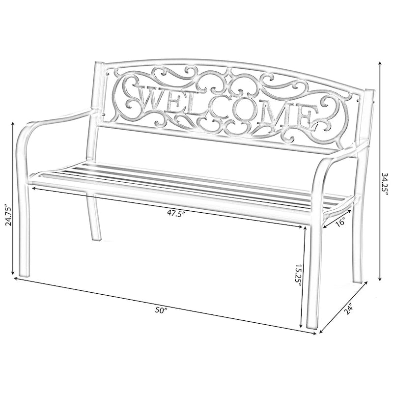Banc d'extérieur en acier pour terrasse, jardin ou parc, avec dossier inclinable en fonte, décoration pour porche, cour ou pelouse