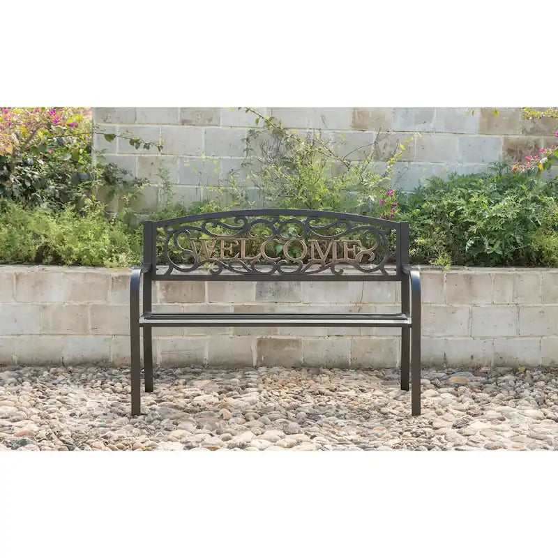 Banc d'extérieur en acier pour terrasse, jardin ou parc, avec dossier inclinable en fonte, décoration pour porche, cour ou pelouse