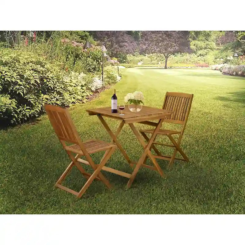 Ensemble de table pliante 3 pièces East West Furniture en bois : une table basse d'extérieur en bois d'acacia et 2 chaises pliantes, finition huile naturelle
