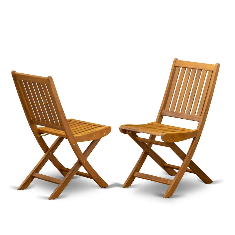 Ensemble de table pliante 3 pièces East West Furniture en bois : une table basse d'extérieur en bois d'acacia et 2 chaises pliantes, finition huile naturelle