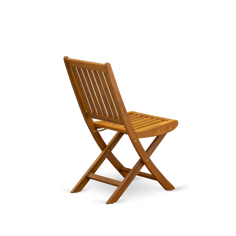 Ensemble de table pliante 3 pièces East West Furniture en bois : une table basse d'extérieur en bois d'acacia et 2 chaises pliantes, finition huile naturelle