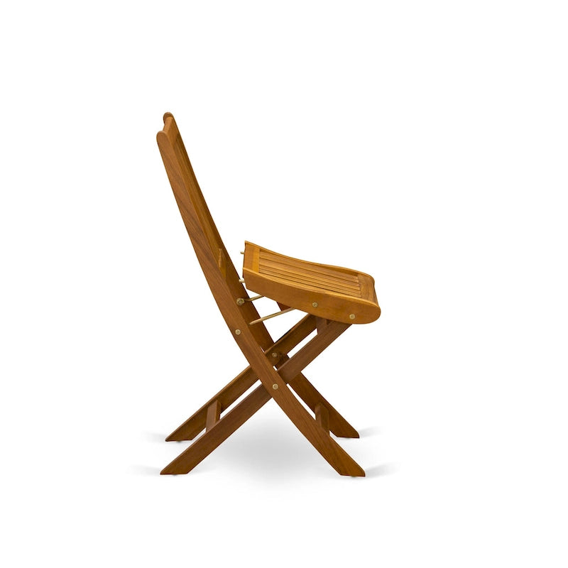 Ensemble de table pliante 3 pièces East West Furniture en bois : une table basse d'extérieur en bois d'acacia et 2 chaises pliantes, finition huile naturelle