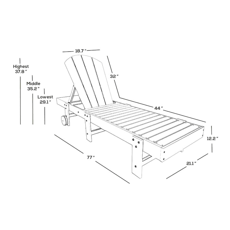 Chaise longue inclinable sans accoudoirs Polytrends Laguna HDPE pour terrasse et piscine d'extérieur (ensemble de 2 pièces)