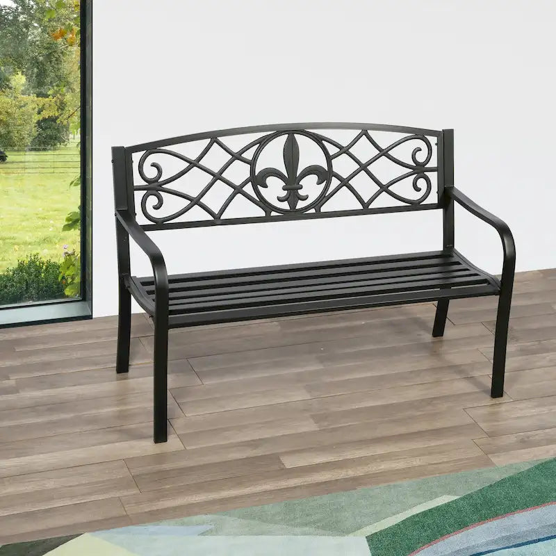 Banc de jardin en métal Lotus Home - 50 cm (L) x 23,6 cm (P) x 34,3 cm (H)
