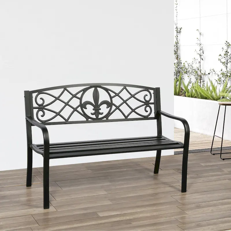 Banc de jardin en métal Lotus Home - 50 cm (L) x 23,6 cm (P) x 34,3 cm (H)