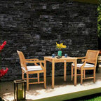 Ensemble de salle à manger bistro chic en teck 3 pièces Florence, comprenant une table carrée de 27 pouces et 2 chaises avec accoudoirs.