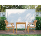 Ensemble de salle à manger bistro chic en teck 3 pièces Florence, comprenant une table carrée de 27 pouces et 2 chaises avec accoudoirs.