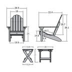 Ensemble de 3 pièces comprenant des chaises Adirondack d'extérieur et une table d'appoint pliante