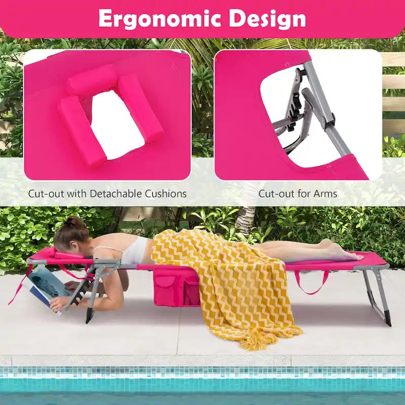 Chaise longue de plage pliante avec coussin pour l'extérieur