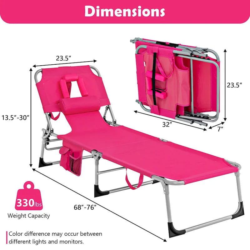 Chaise longue de plage pliante avec coussin pour l'extérieur