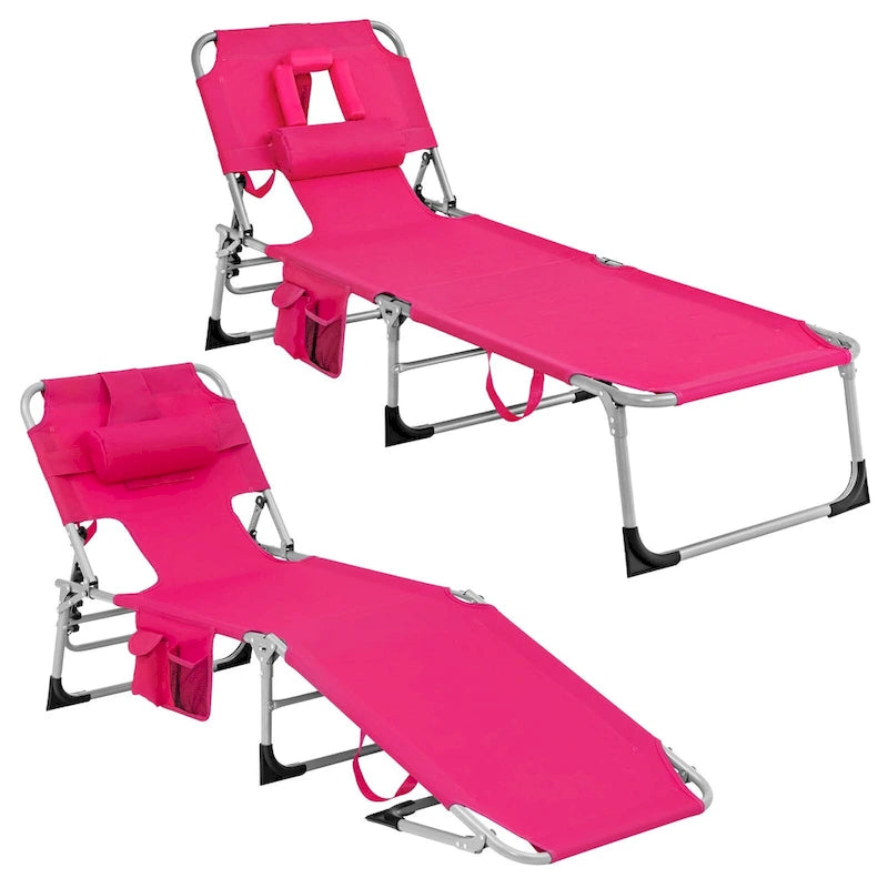 Chaise longue de plage pliante avec coussin pour l'extérieur