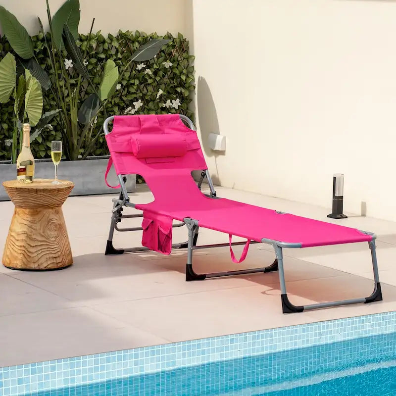 Chaise longue de plage pliante avec coussin pour l'extérieur