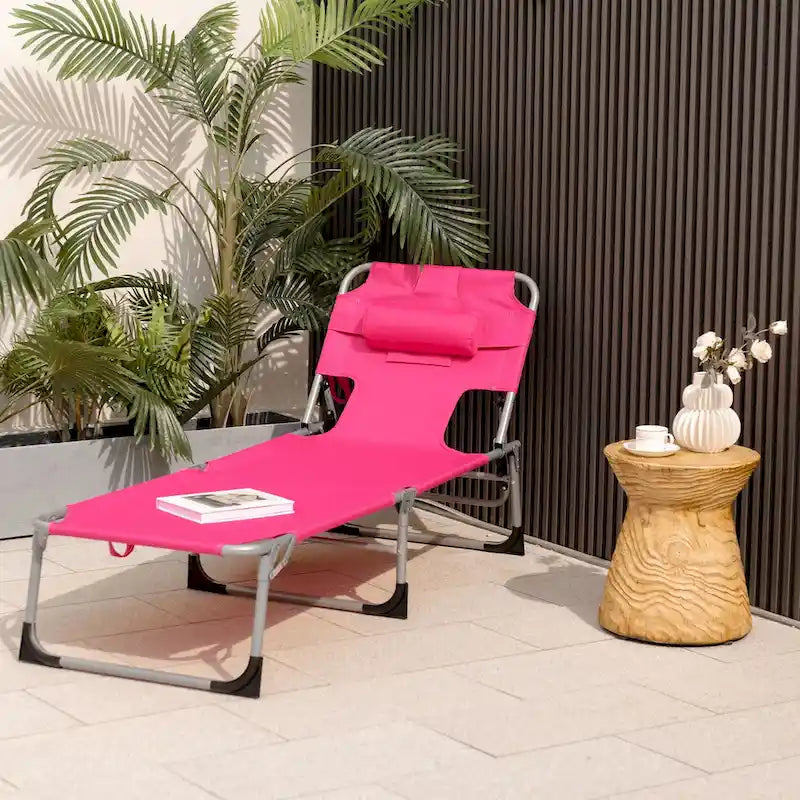 Chaise longue de plage pliante avec coussin pour l'extérieur