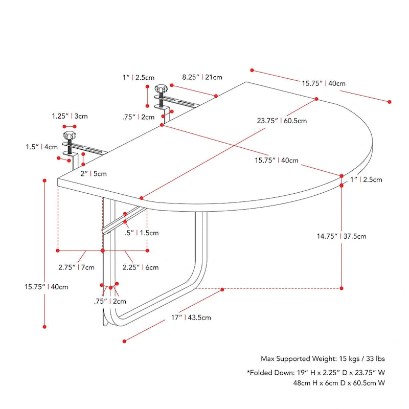 Table de balcon pliante en rotin noir CorLiving Parksville
