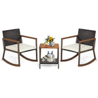 Ensemble bistro 3 pièces à bascule, mobilier de jardin en rotin comprenant chaises de conversation, table basse et coussins pour balcon, terrasse ou piscine.