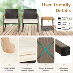 Ensemble bistro 3 pièces à bascule, mobilier de jardin en rotin comprenant chaises de conversation, table basse et coussins pour balcon, terrasse ou piscine.