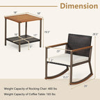 Ensemble bistro 3 pièces à bascule, mobilier de jardin en rotin comprenant chaises de conversation, table basse et coussins pour balcon, terrasse ou piscine.